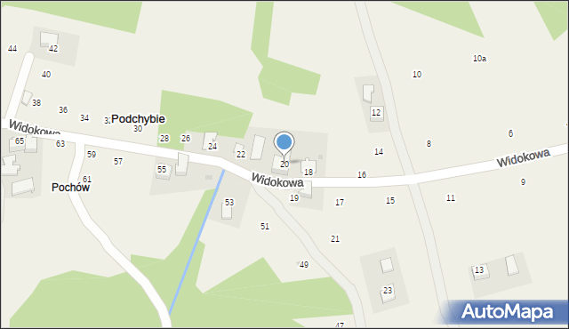 Podchybie, Widokowa, 20, mapa Podchybie