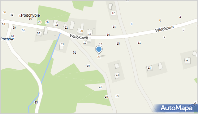 Podchybie, Widokowa, 21, mapa Podchybie