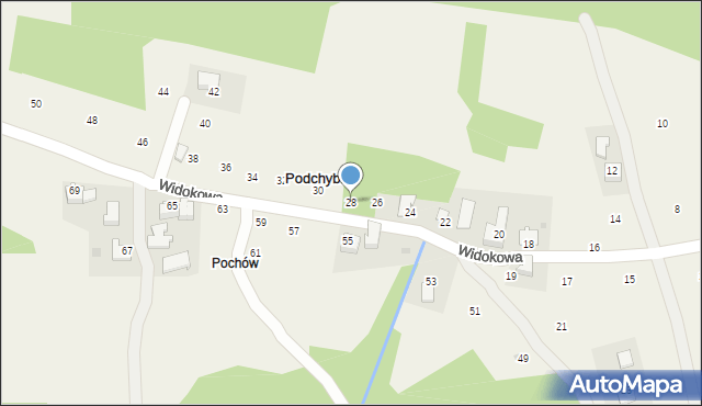 Podchybie, Widokowa, 28, mapa Podchybie