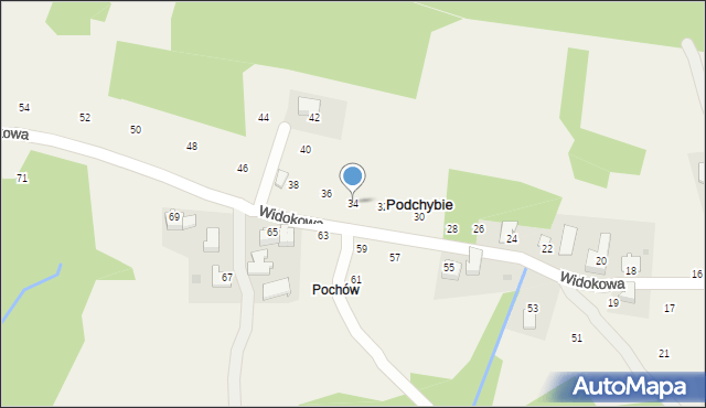 Podchybie, Widokowa, 34, mapa Podchybie