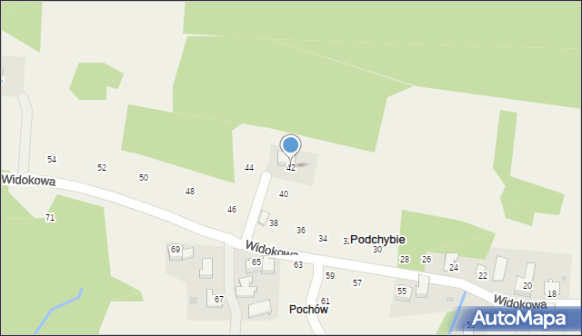 Podchybie, Widokowa, 42, mapa Podchybie