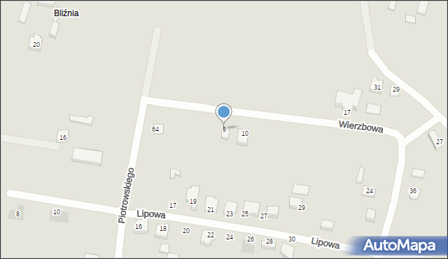 Poddębice, Wierzbowa, 8, mapa Poddębice