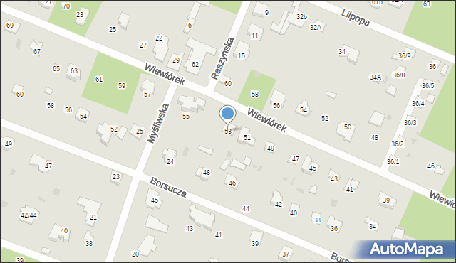 Podkowa Leśna, Wiewiórek, 53, mapa Podkowa Leśna