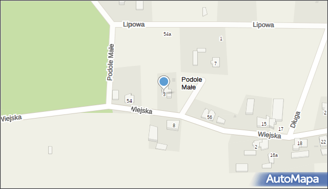 Podole Małe, Wiejska, 3, mapa Podole Małe