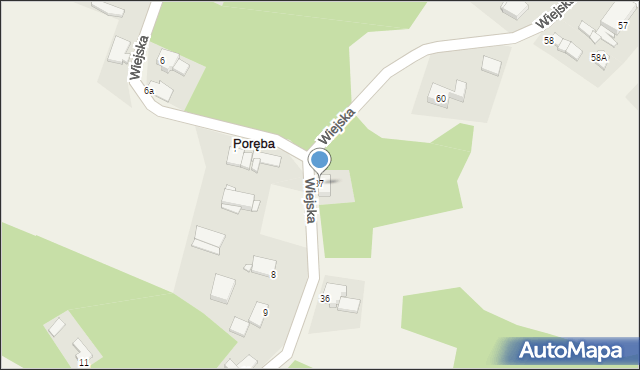 Poręba, Wiejska, 37, mapa Poręba