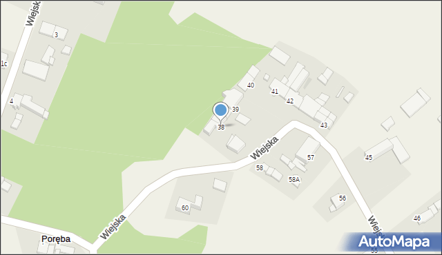 Poręba, Wiejska, 38, mapa Poręba