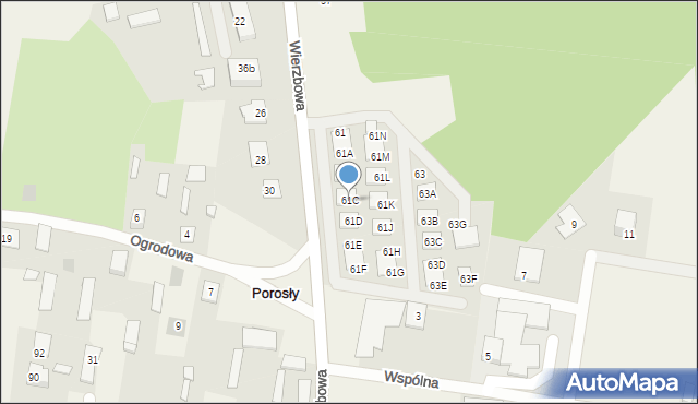 Porosły, Wierzbowa, 61C, mapa Porosły