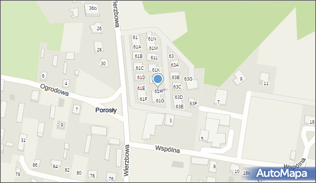 Porosły, Wierzbowa, 61H, mapa Porosły