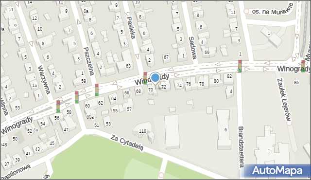 Poznań, Winogrady, 70a, mapa Poznania