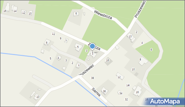 Pruszewiec, Wiewiórcza, 1, mapa Pruszewiec