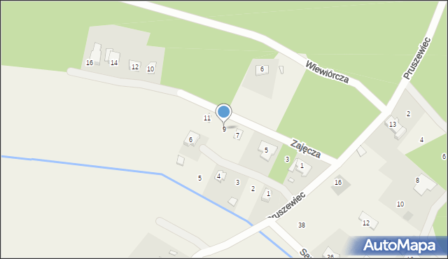 Pruszewiec, Wiewiórcza, 9, mapa Pruszewiec