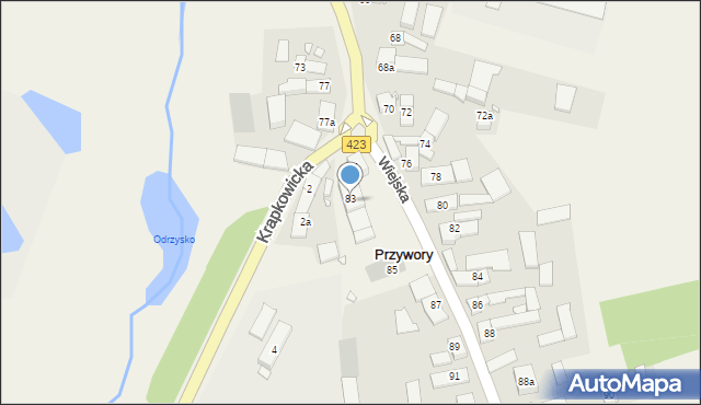 Przywory, Wiejska, 83, mapa Przywory