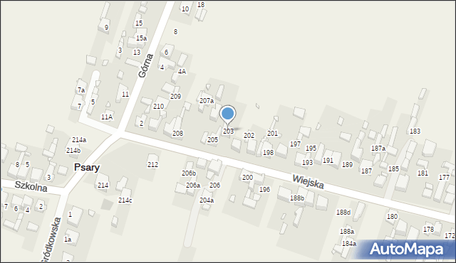Psary, Wiejska, 203, mapa Psary
