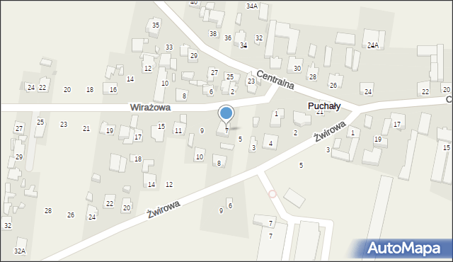Puchały, Wirażowa, 7, mapa Puchały