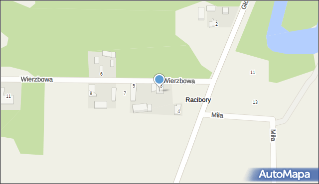 Racibory, Wierzbowa, 5, mapa Racibory
