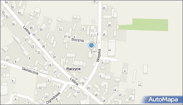 Raczyce, Wiejska, 1, mapa Raczyce