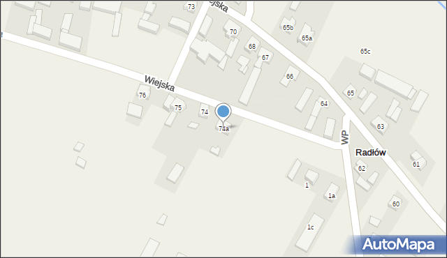 Radłów, Wiejska, 74a, mapa Radłów
