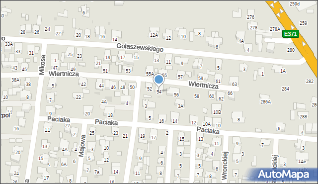 Radom, Wiertnicza, 54, mapa Radomia