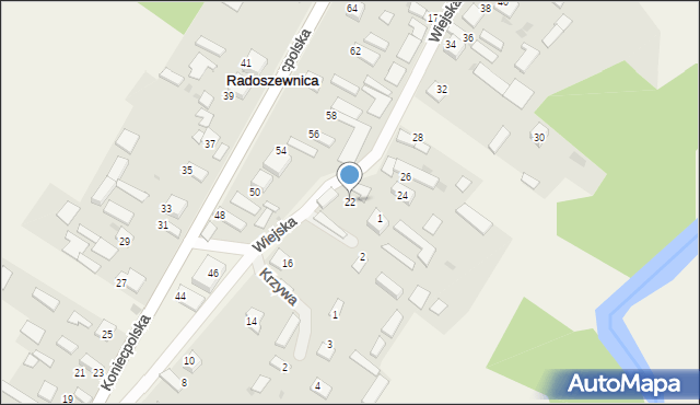 Radoszewnica, Wiejska, 22, mapa Radoszewnica