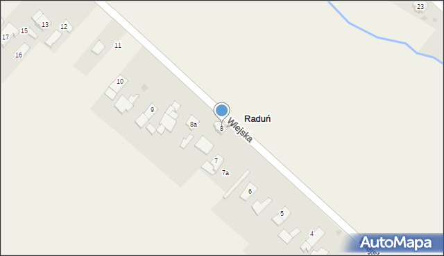 Raduń, Wiejska, 8, mapa Raduń