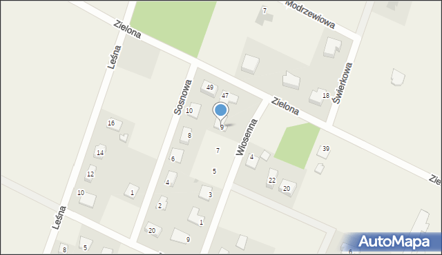 Radzanowo, Wiosenna, 9, mapa Radzanowo