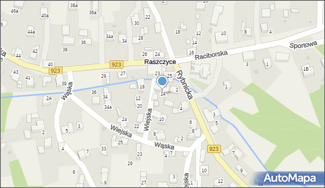 Raszczyce, Wiejska, 14, mapa Raszczyce