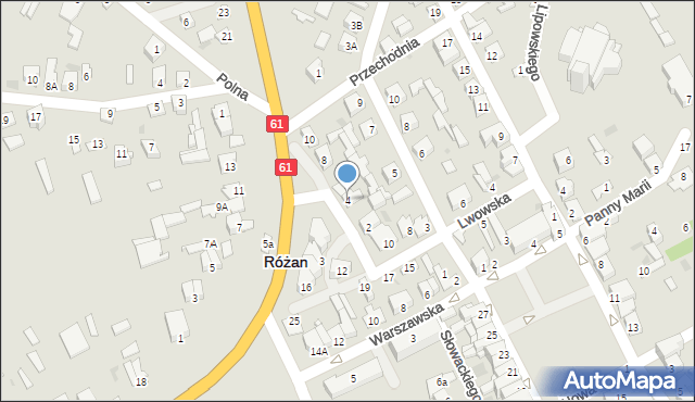 Różan, Wileńska, 4, mapa Różan