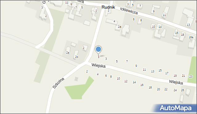 Rudnik, Wiejska, 1, mapa Rudnik