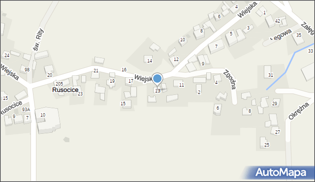 Rusocice, Wiejska, 13, mapa Rusocice