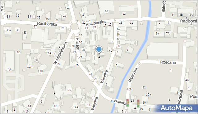 Rybnik, Wiejska, 4, mapa Rybnika