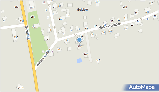 Rybnik, Wiosny Ludów, 10A, mapa Rybnika