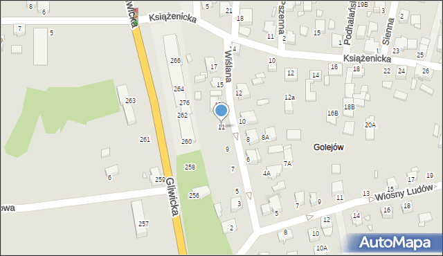 Rybnik, Wiślana, 11, mapa Rybnika