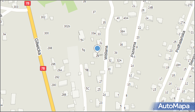 Rybnik, Wiślana, 29, mapa Rybnika