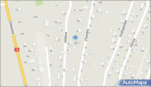 Rybnik, Wiślana, 32A, mapa Rybnika