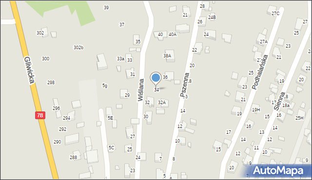 Rybnik, Wiślana, 34, mapa Rybnika