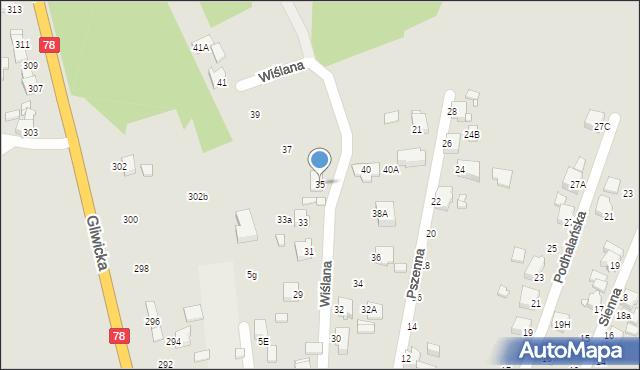 Rybnik, Wiślana, 35, mapa Rybnika