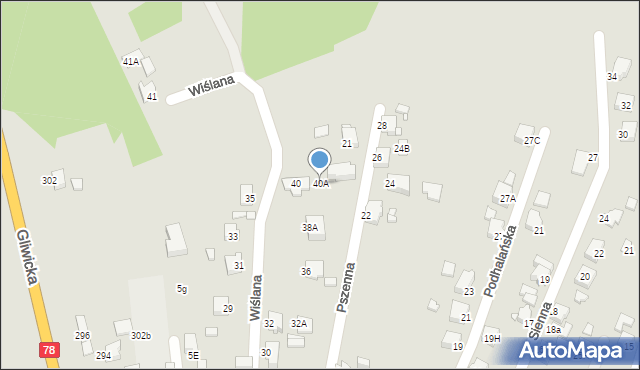 Rybnik, Wiślana, 40A, mapa Rybnika