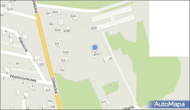 Rybnik, Wiślana, 47, mapa Rybnika