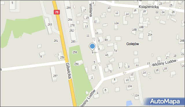 Rybnik, Wiślana, 7, mapa Rybnika