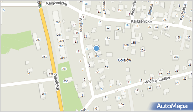 Rybnik, Wiślana, 8A, mapa Rybnika