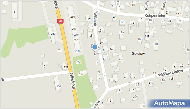 Rybnik, Wiślana, 9, mapa Rybnika