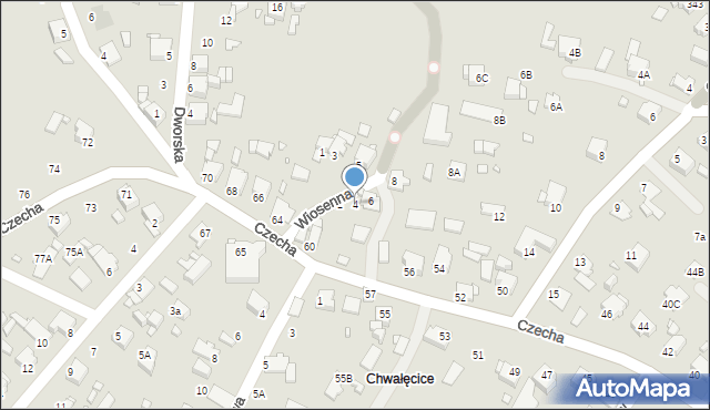 Rybnik, Wiosenna, 4, mapa Rybnika