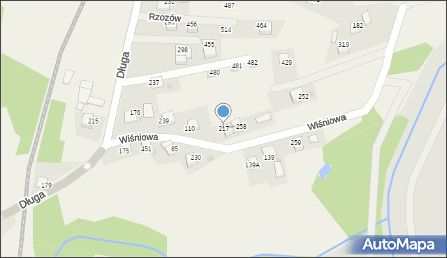 Rzozów, Wiśniowa, 5, mapa Rzozów