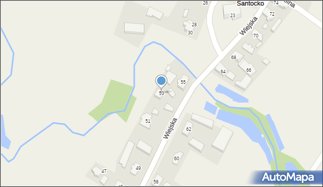 Santocko, Wiejska, 53, mapa Santocko