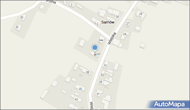 Sarnów, Wiejska, 36, mapa Sarnów