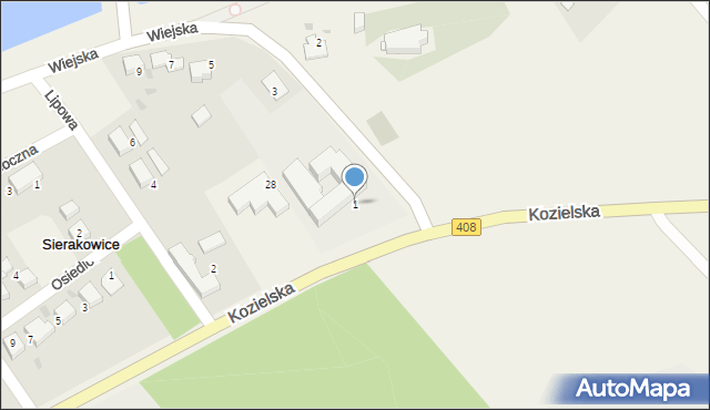Sierakowice, Wiejska, 1, mapa Sierakowice