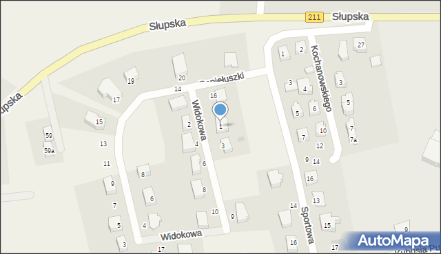 Sierakowice, Widokowa, 1, mapa Sierakowice