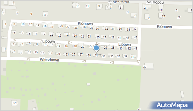 Skoczów, Wierzbowa, 31, mapa Skoczów