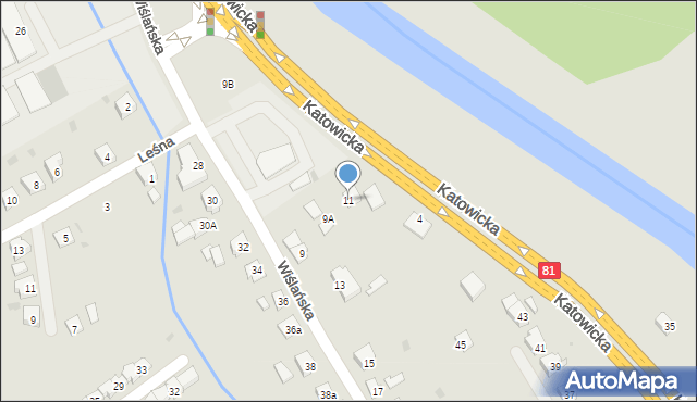 Skoczów, Wiślańska, 11, mapa Skoczów