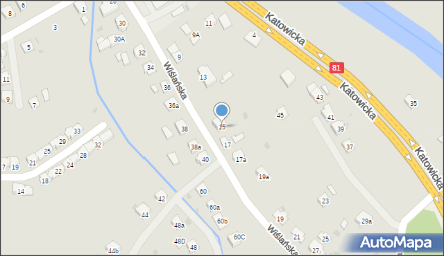 Skoczów, Wiślańska, 15, mapa Skoczów